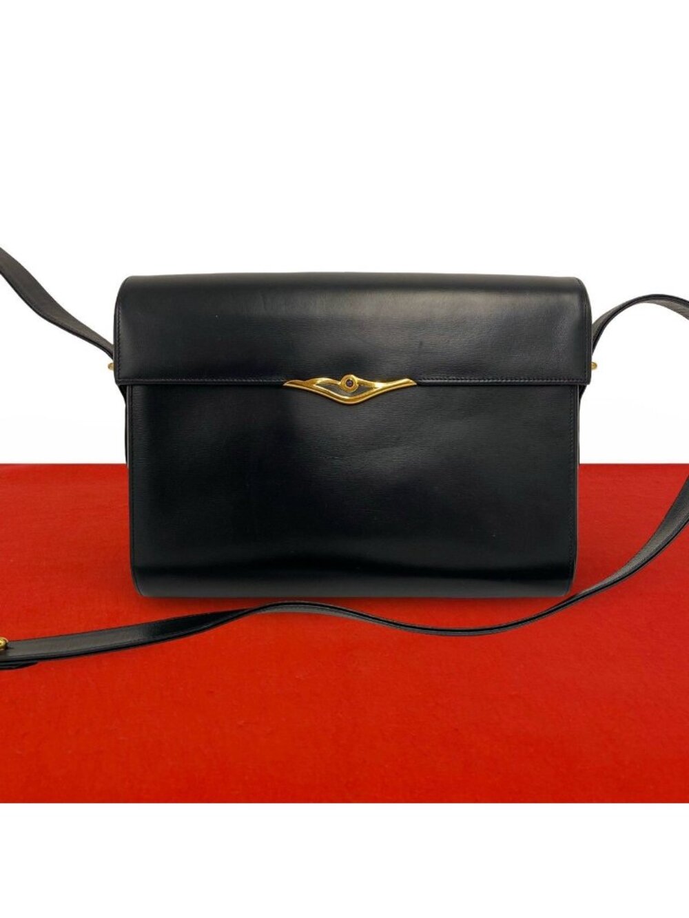 Cartier Vintage Saffiano Line Leather 2-Way Shoulder Bag Pochette Black